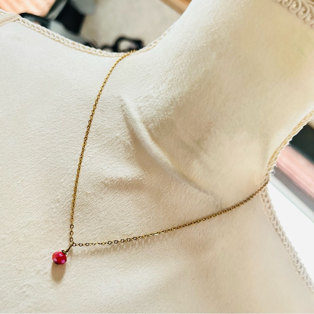 Handcrafted faceted genuine ruby pendant on chain necklace